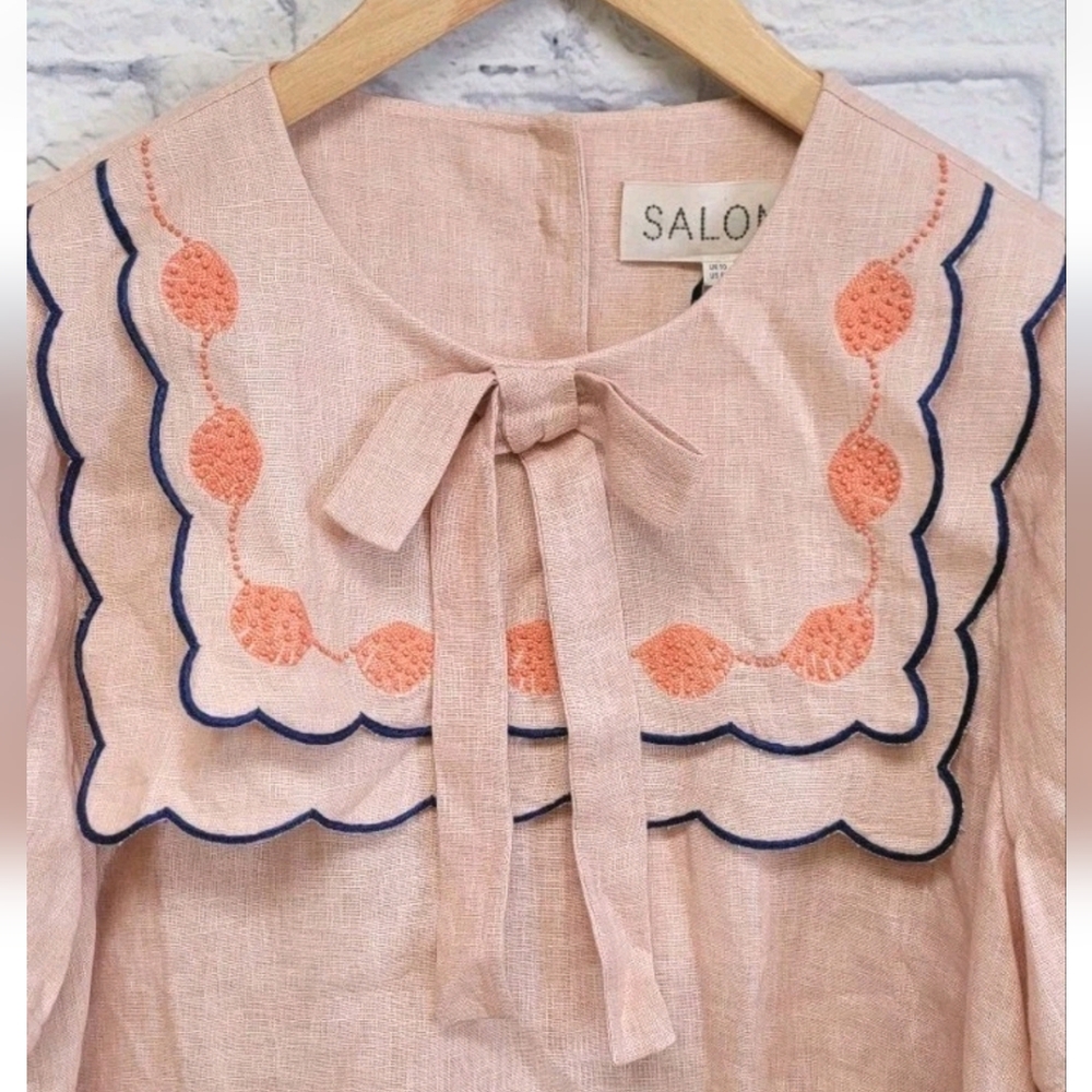 SALONI Marlowe Embellished Linen Top Peach/Pink Women's Size 6 NWT - Picture 5 of 15